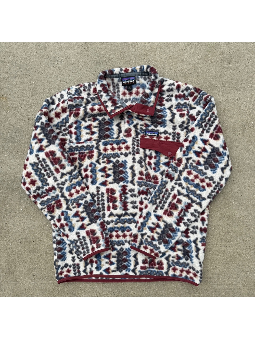 Patagonia Synchilla Patterned Fleece Pullover Mens Medium Burgundy Accent